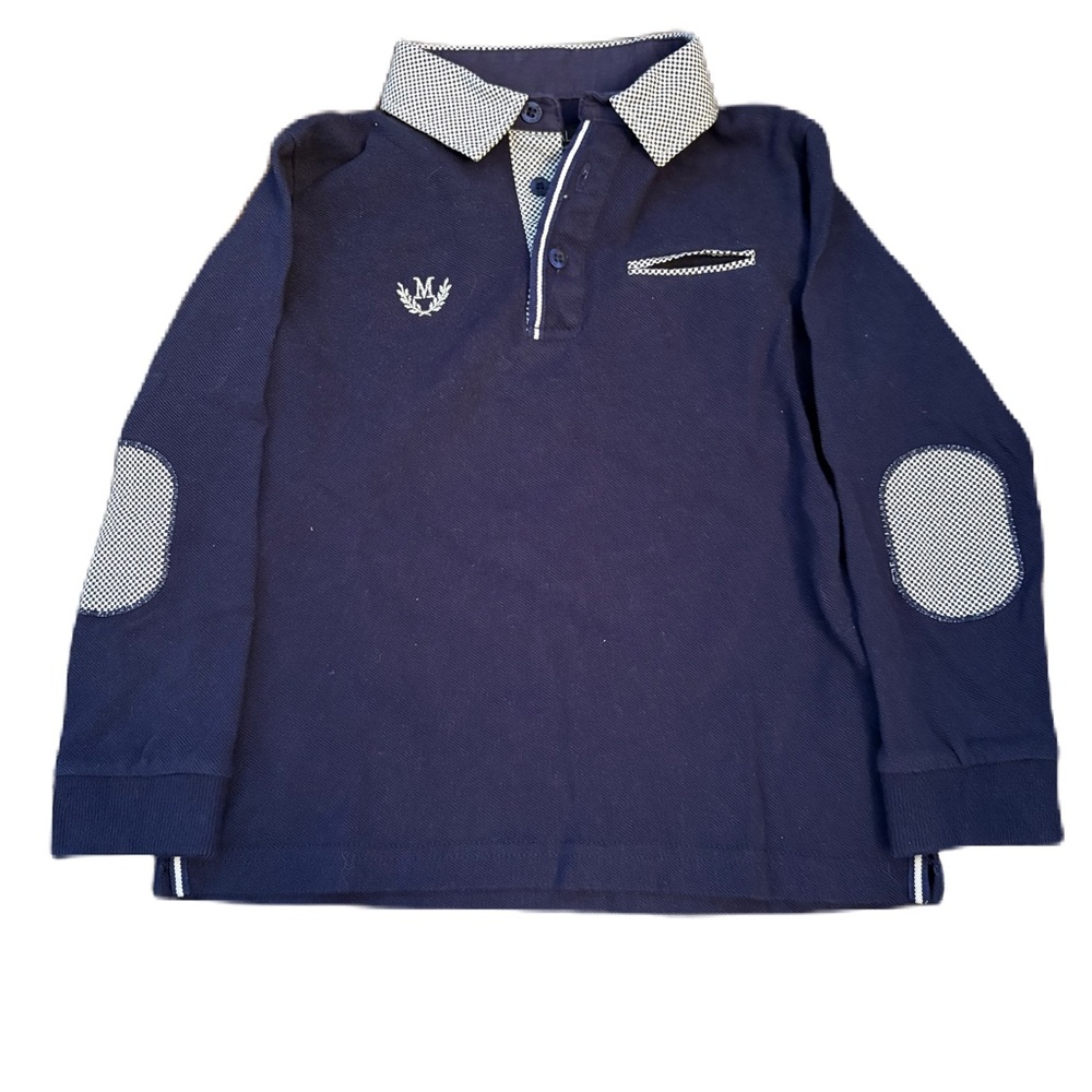 Mayoral Navy Blue Kids Polo Long Sleeve Shirt - Size 5
